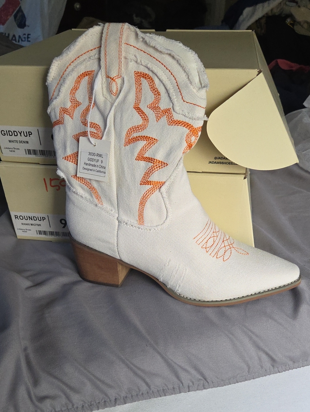 NWT J.Adams Giddyup White Denim Western Cowboy Boots
